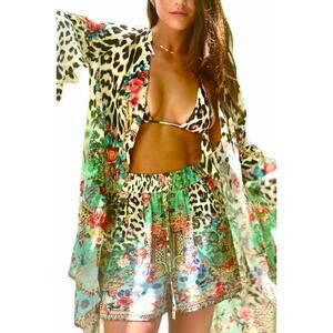 NEW AISHA leopard flowers kimono in multi